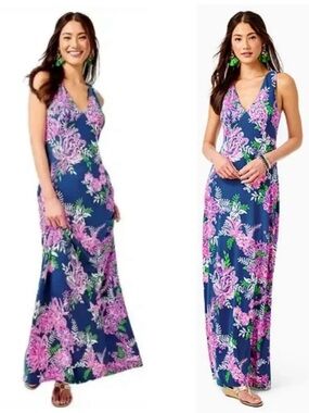 NWT Lilly Pulitzer Noemi Racerback Maxi Dress Ruffle Your Feathers NWT Medium